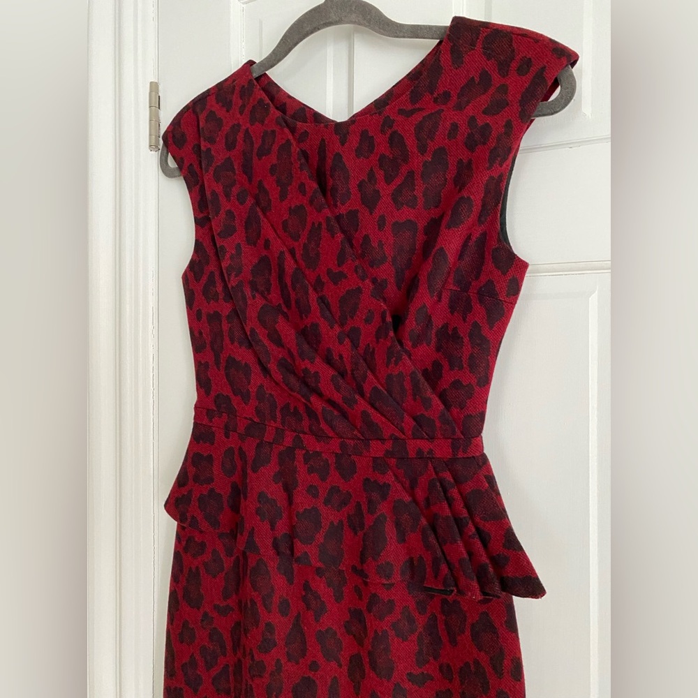 Karen Millen Leopard Animal Print Wool Red Dress Size UK 8 US 4 EU 36 - Picture 2 of 5